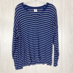 Cabi | Navy Blue & White Striped Ahoy V-Neck Long Sleeve Tee Size XS